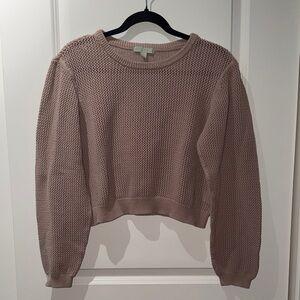 Women's Knit cropped cotton Sweater in Tan
